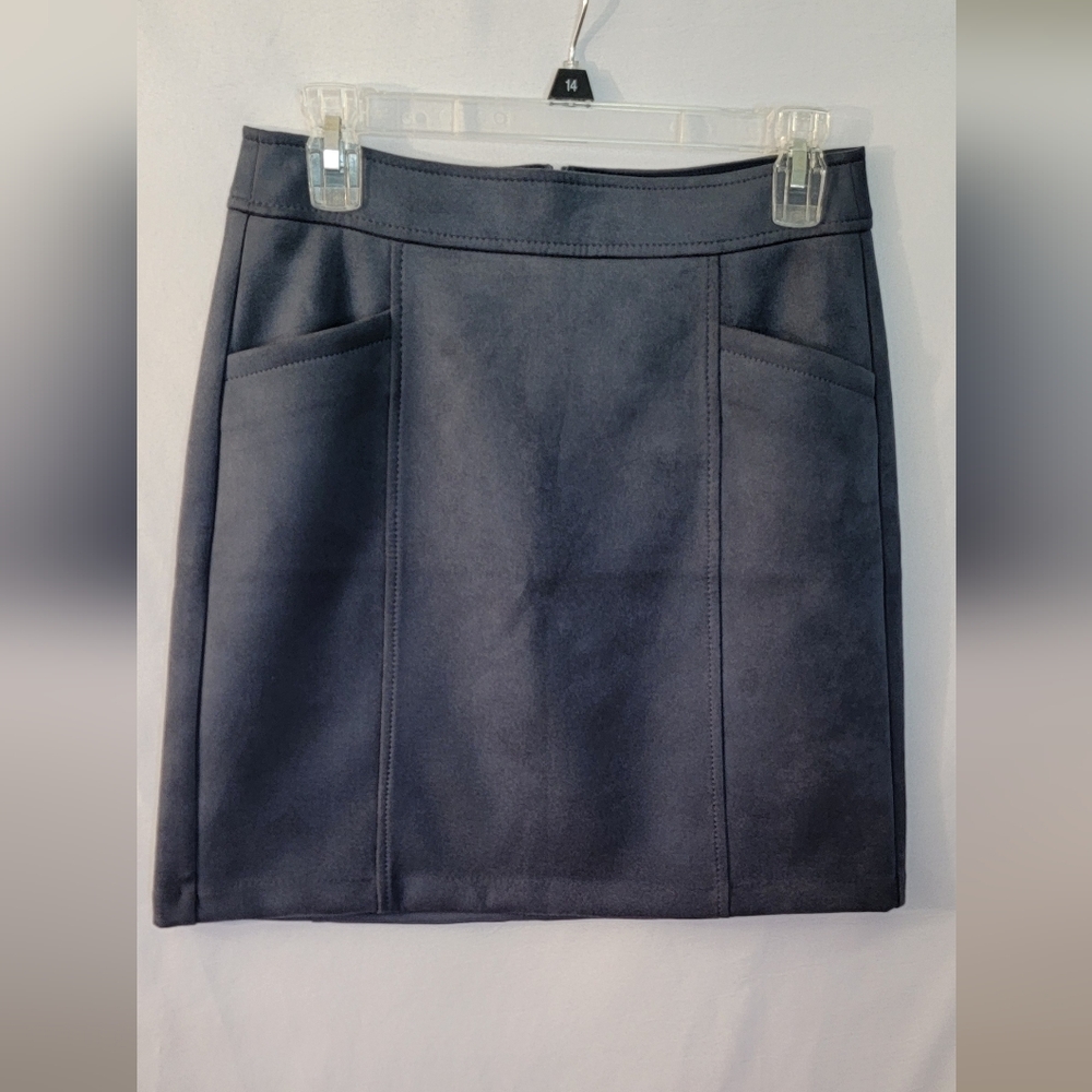 LOFT Steel Blue Pencil Faux Suede Mini Skirt Size 0